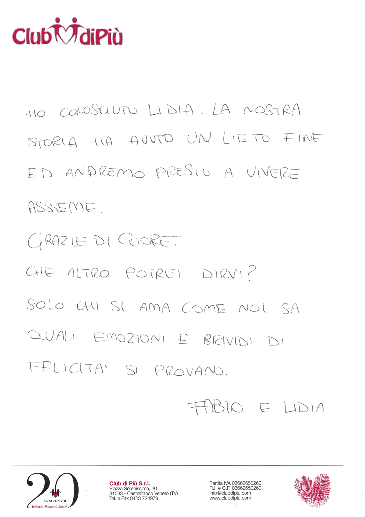 Testimonianza originale di Fabio